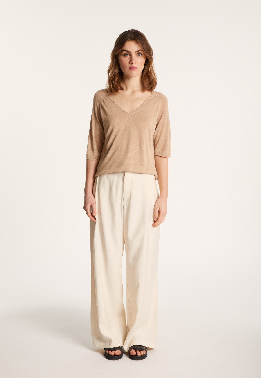 Flamed linen elbow sleeve t-shirt - Bonbon