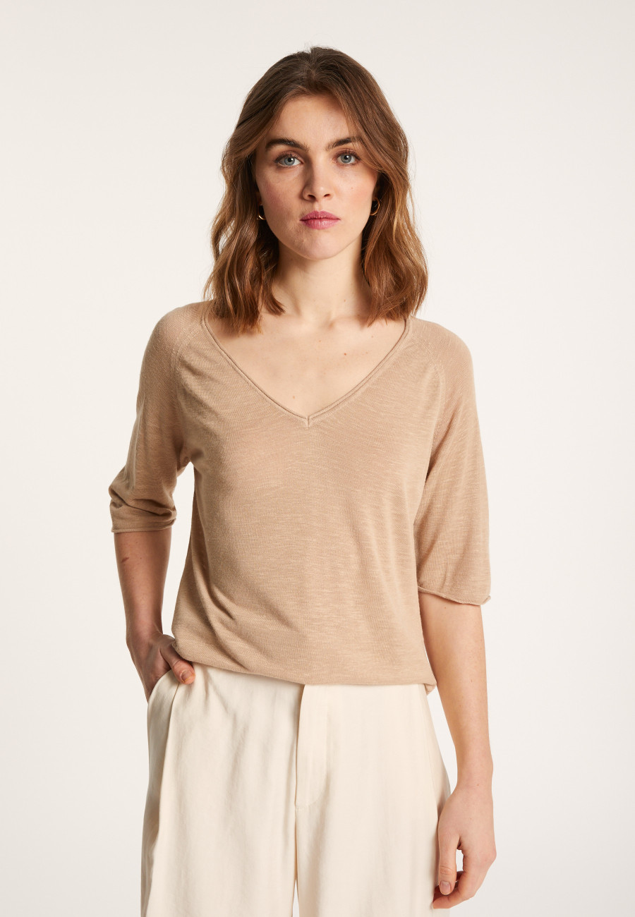 Flamed linen elbow sleeve t-shirt - Bonbon