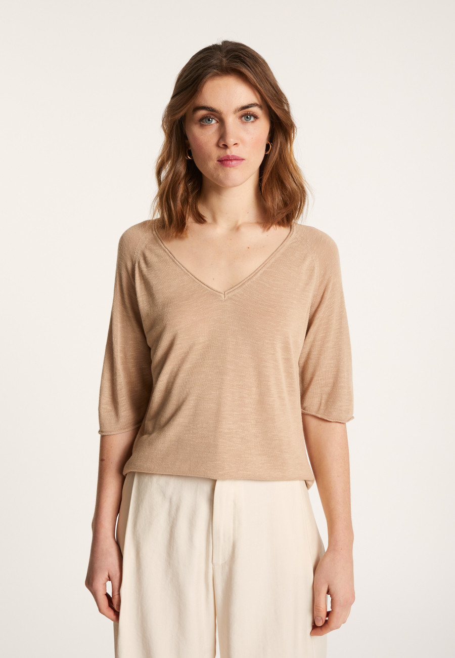 Flamed linen elbow sleeve t-shirt - Bonbon