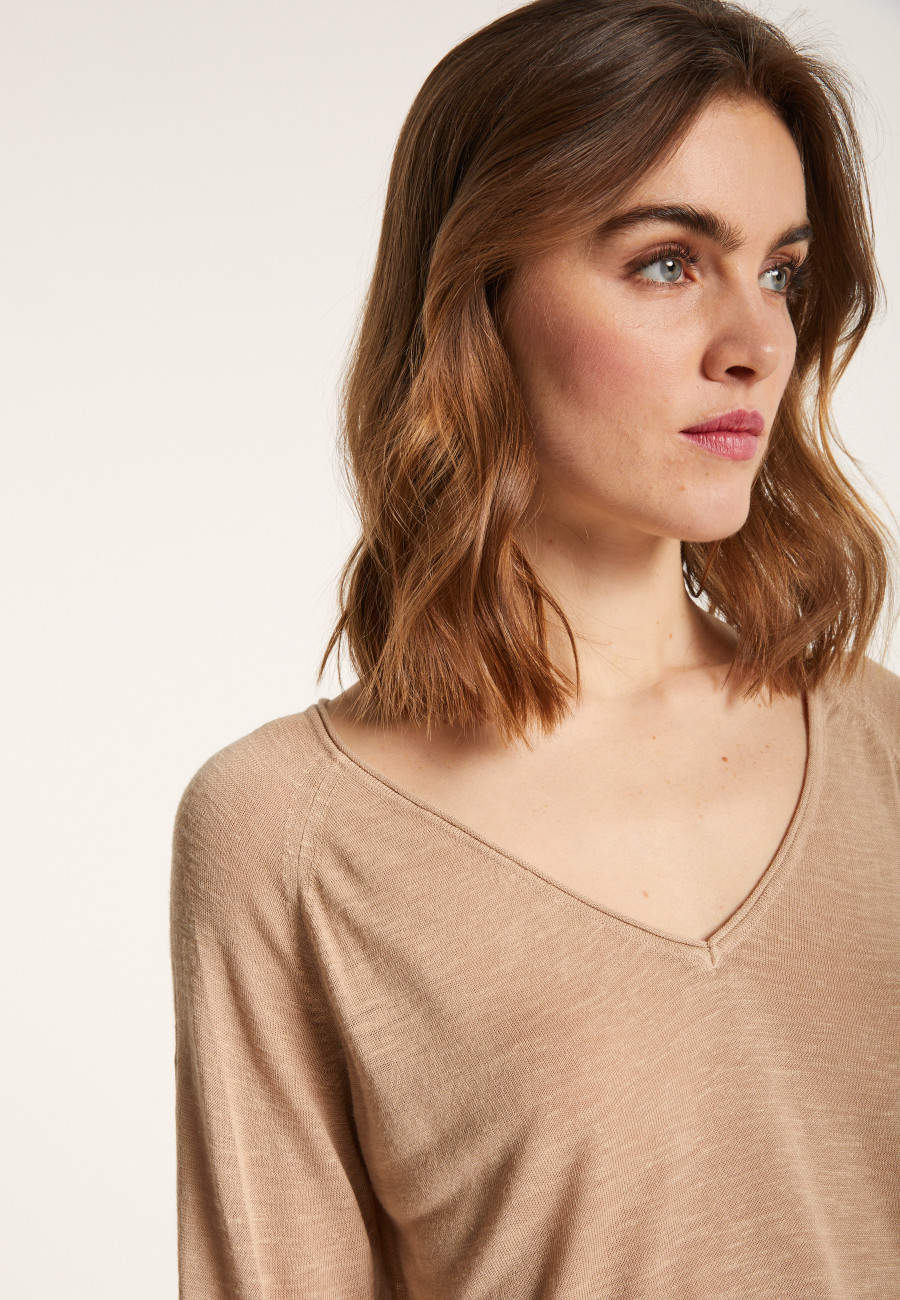 Flamed linen elbow sleeve t-shirt - Bonbon
