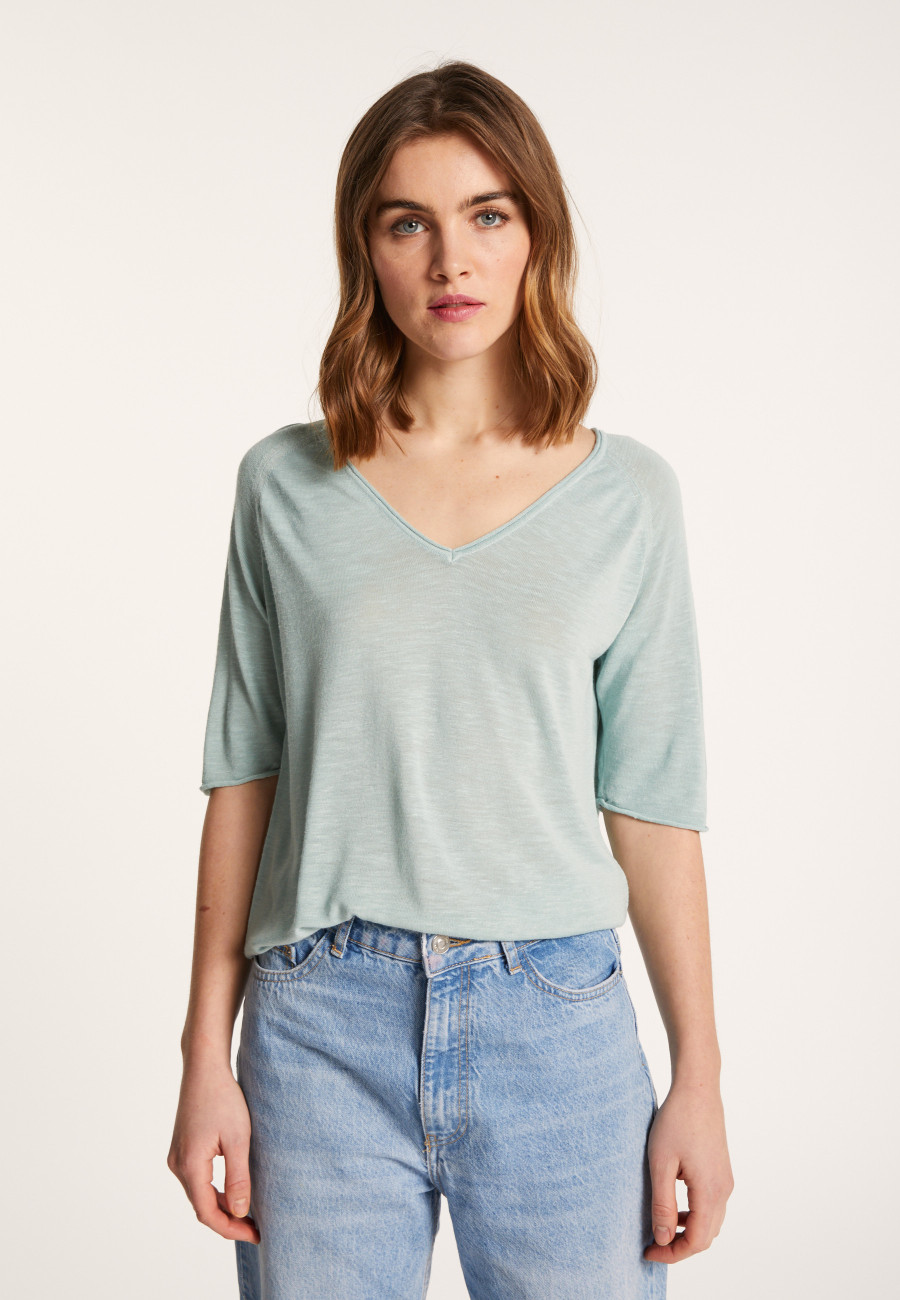 Flamed linen elbow sleeve t-shirt - Bonbon