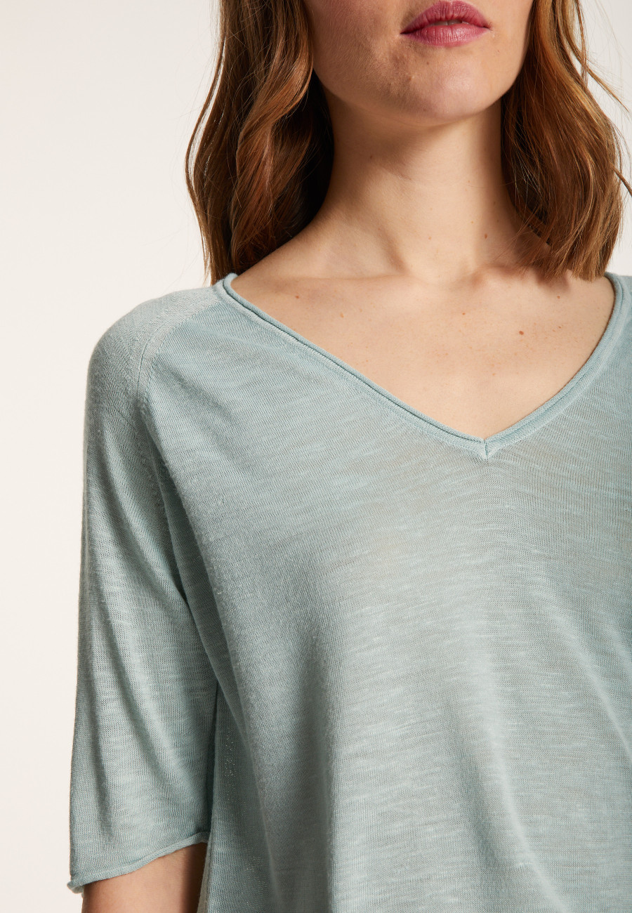 Flamed linen elbow sleeve t-shirt - Bonbon