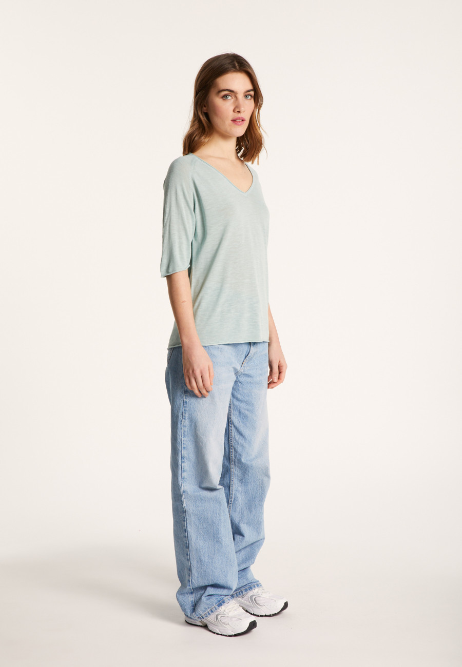 Flamed linen elbow sleeve t-shirt - Bonbon
