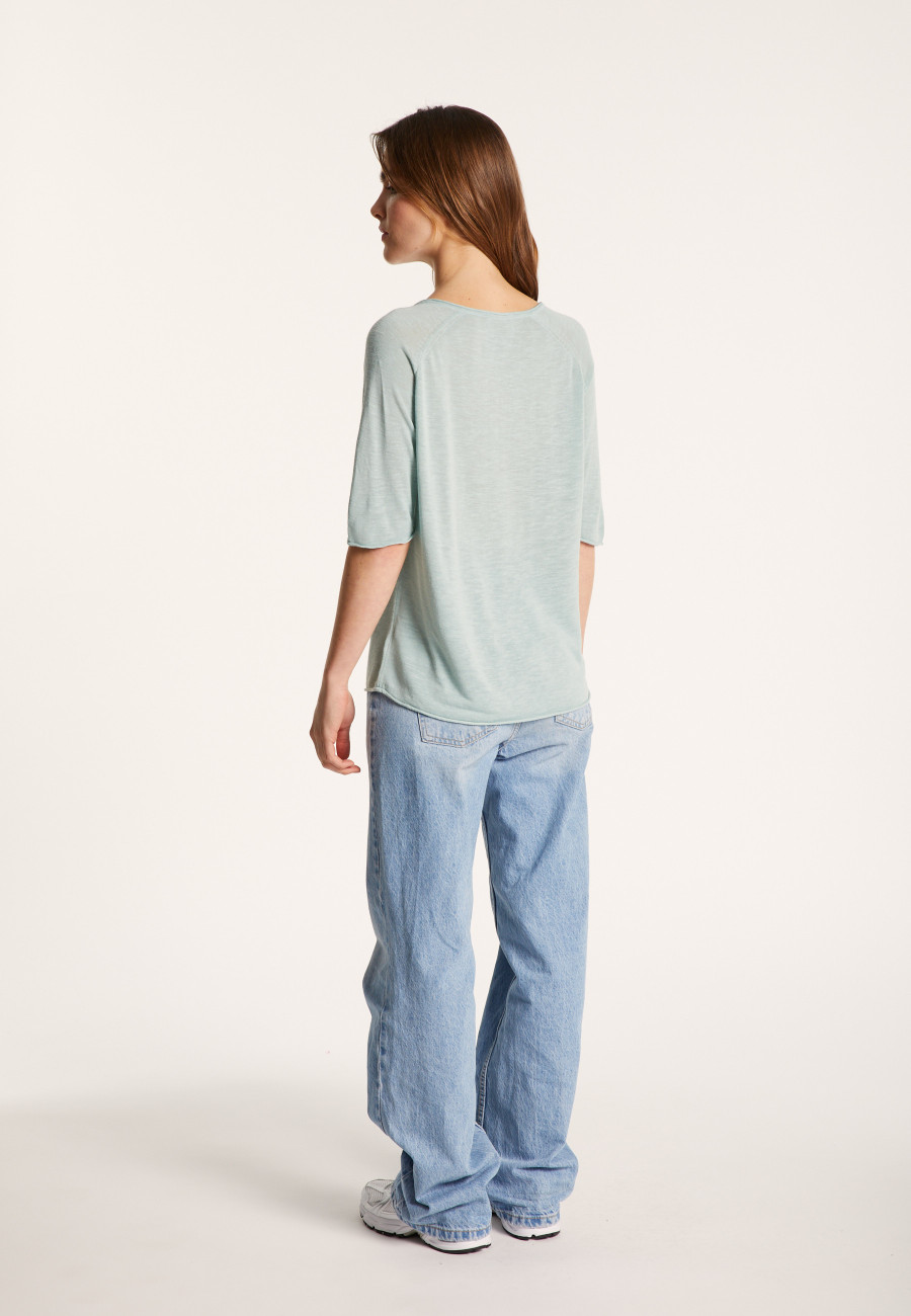 Flamed linen elbow sleeve t-shirt - Bonbon