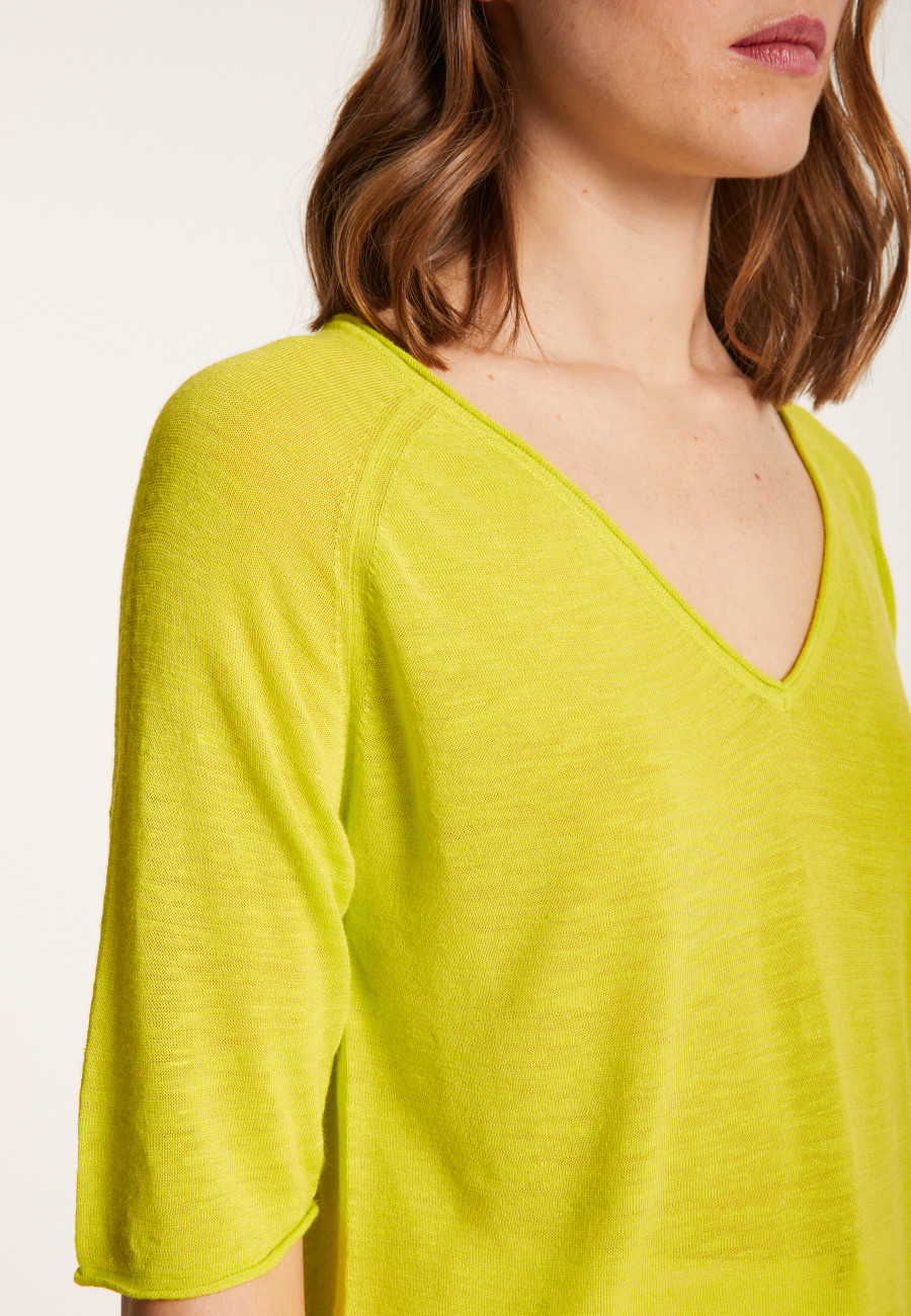 Flamed linen elbow sleeve t-shirt - Bonbon