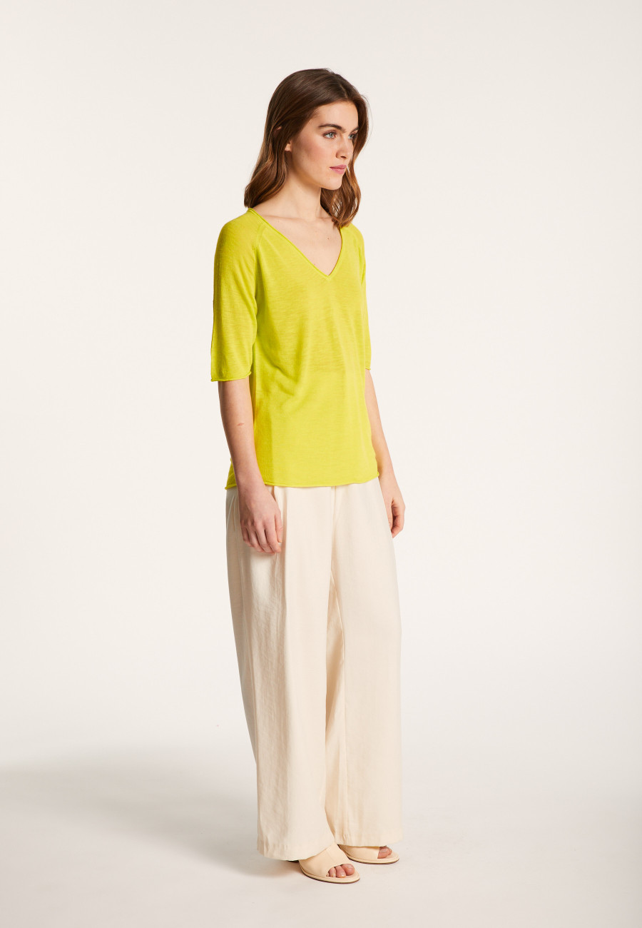 Flamed linen elbow sleeve t-shirt - Bonbon
