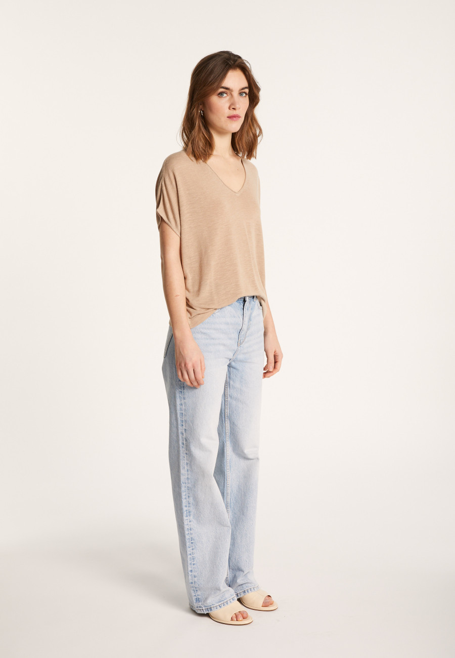 Flamed linen V-neck loose T-shirt - Marra