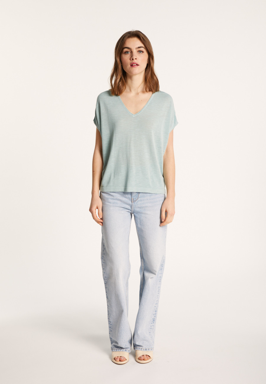 Camiseta col V en lin flammé - Larra