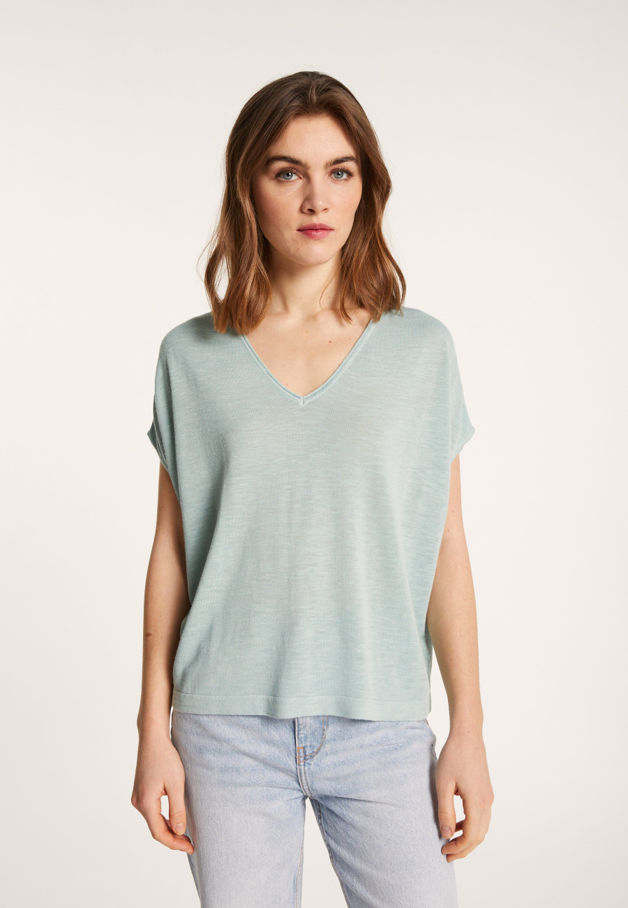 Camiseta col V en lin flammé - Larra