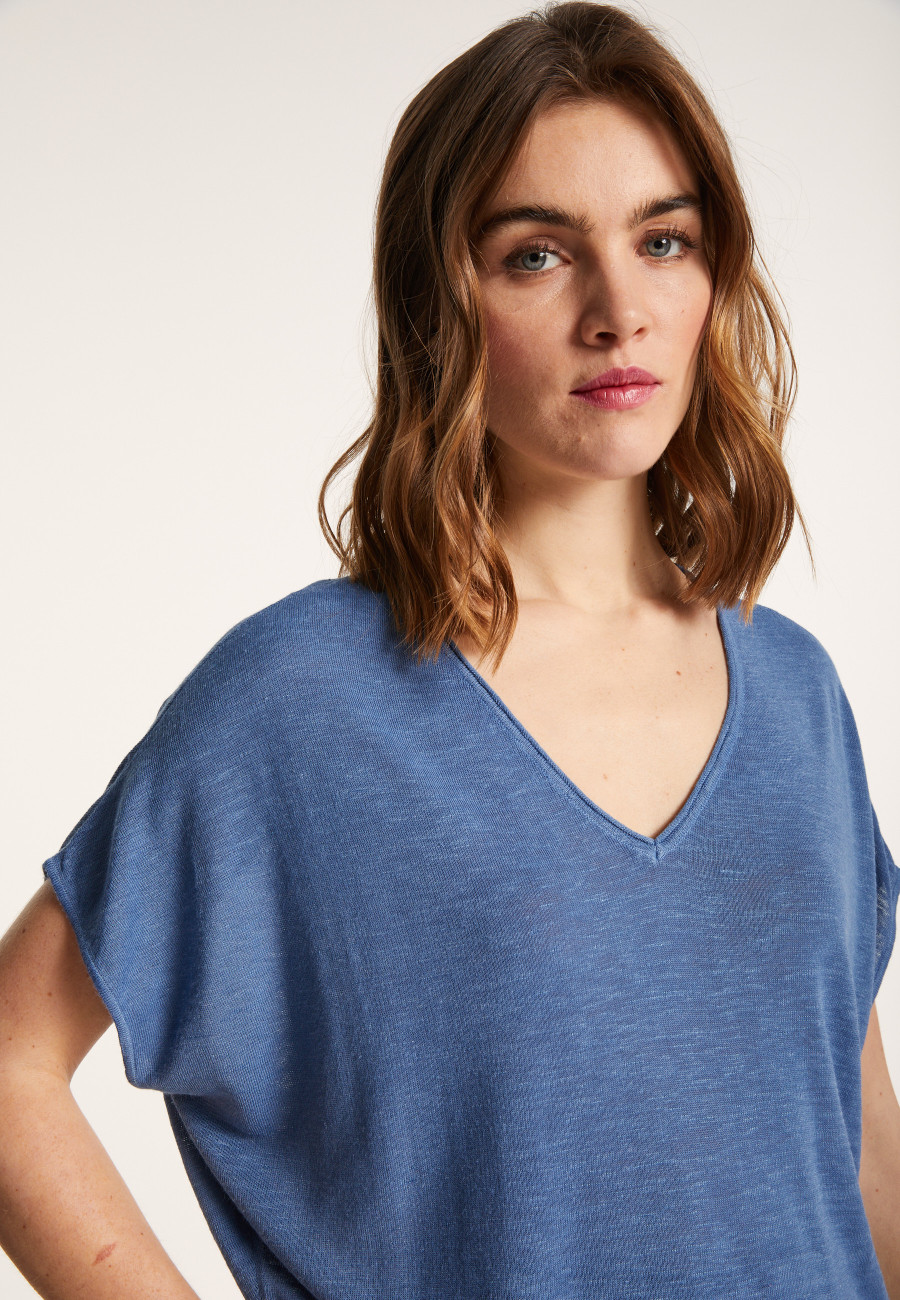 Flamed linen V-neck loose T-shirt - Marra