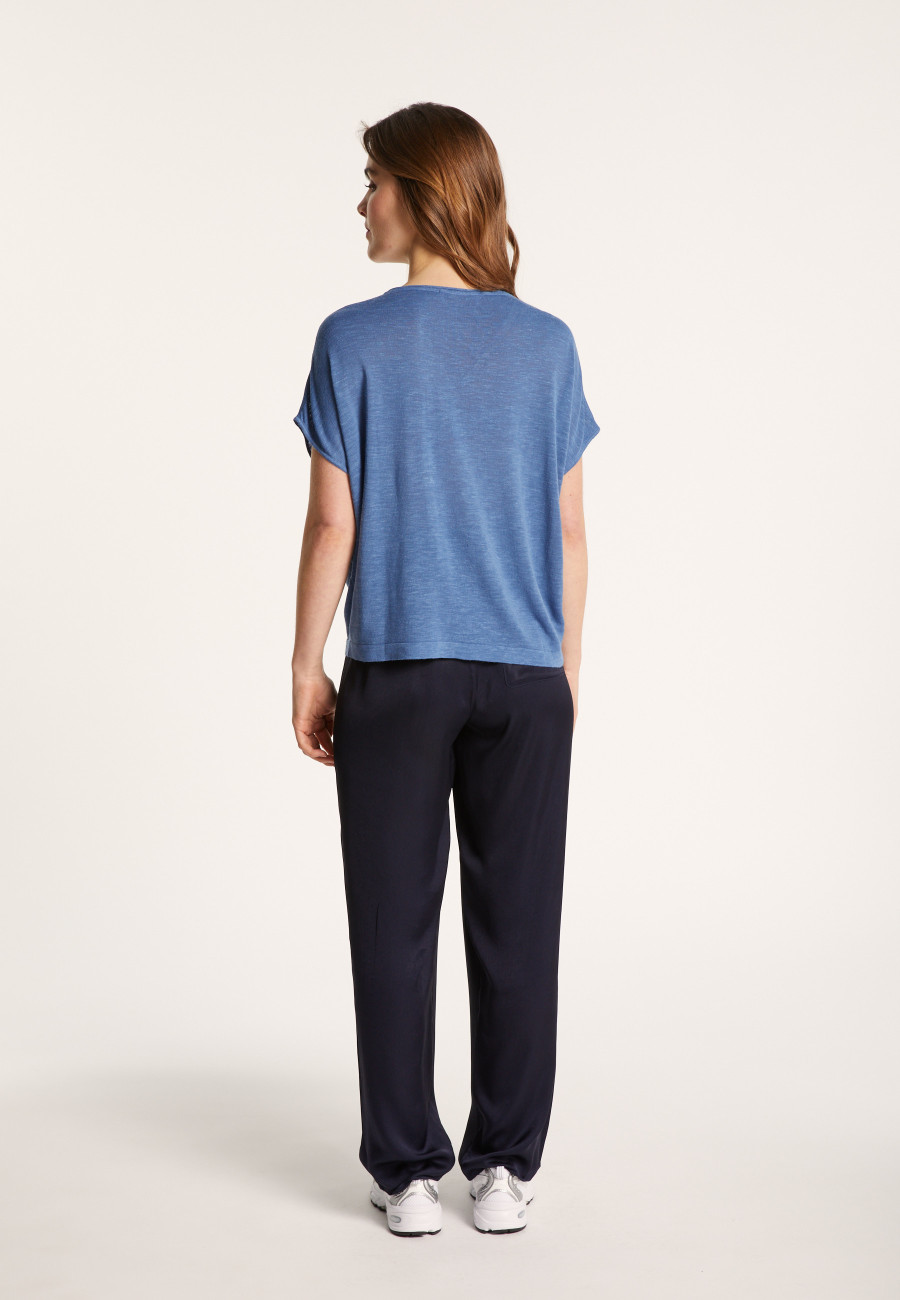 Flamed linen V-neck loose T-shirt - Marra