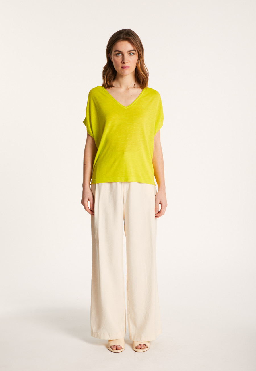 Camiseta col V en lin flammé - Larra