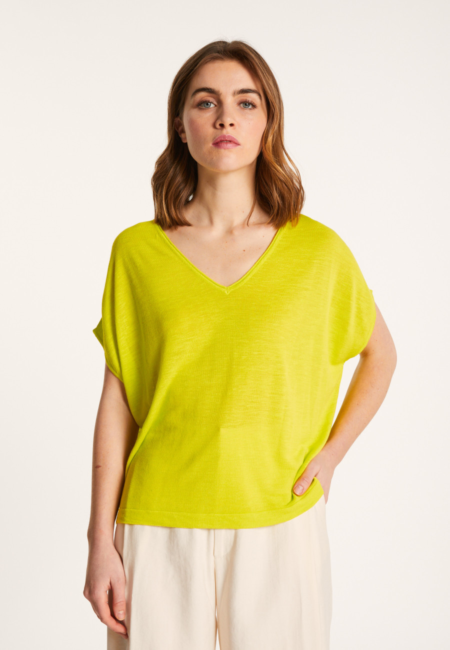 Camiseta col V en lin flammé - Larra