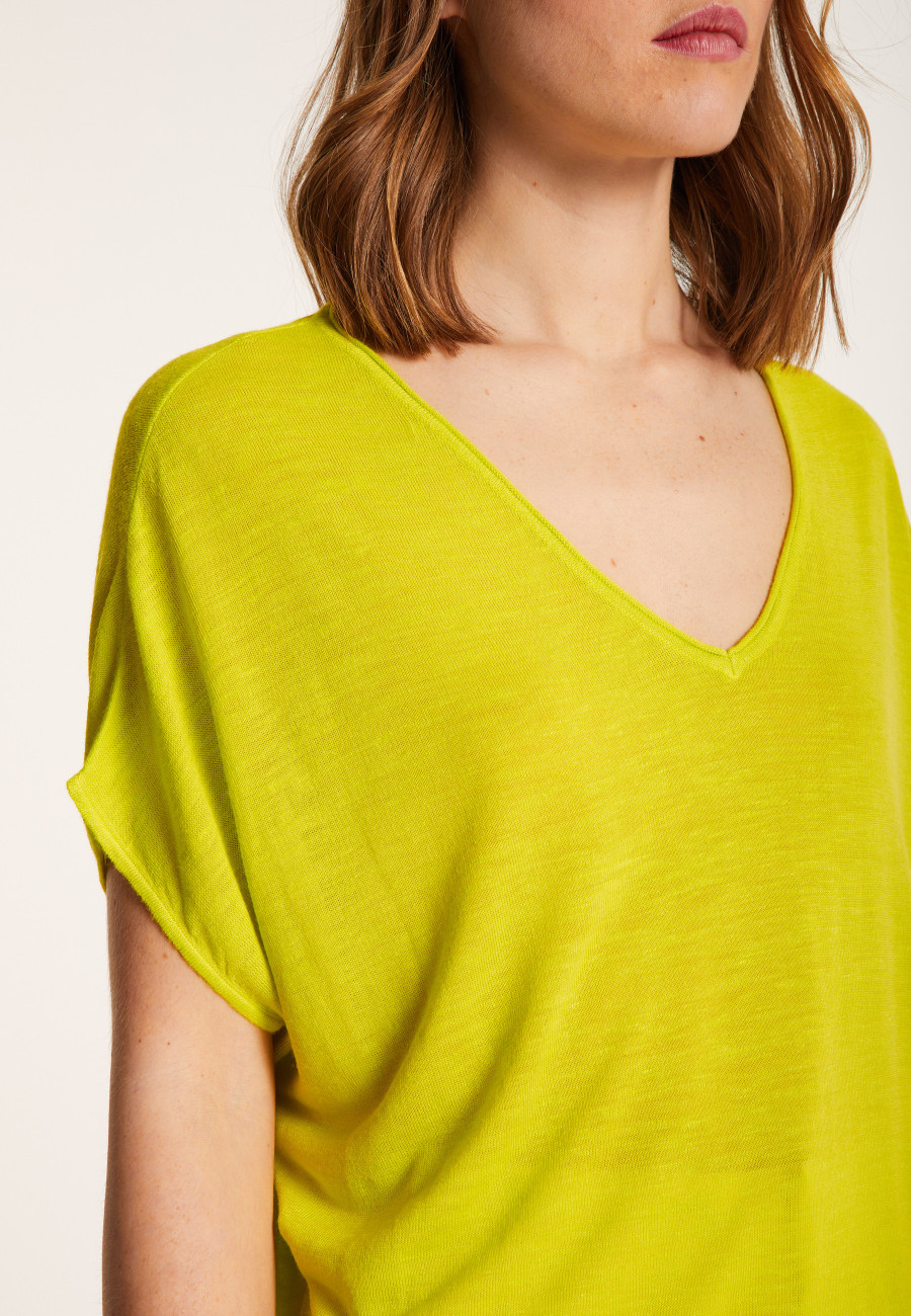 Camiseta col V en lin flammé - Larra