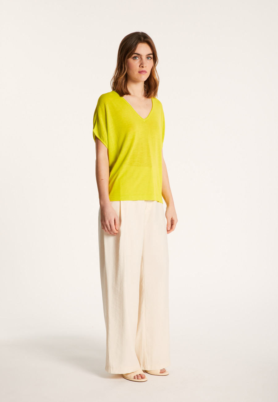 Camiseta col V en lin flammé - Larra