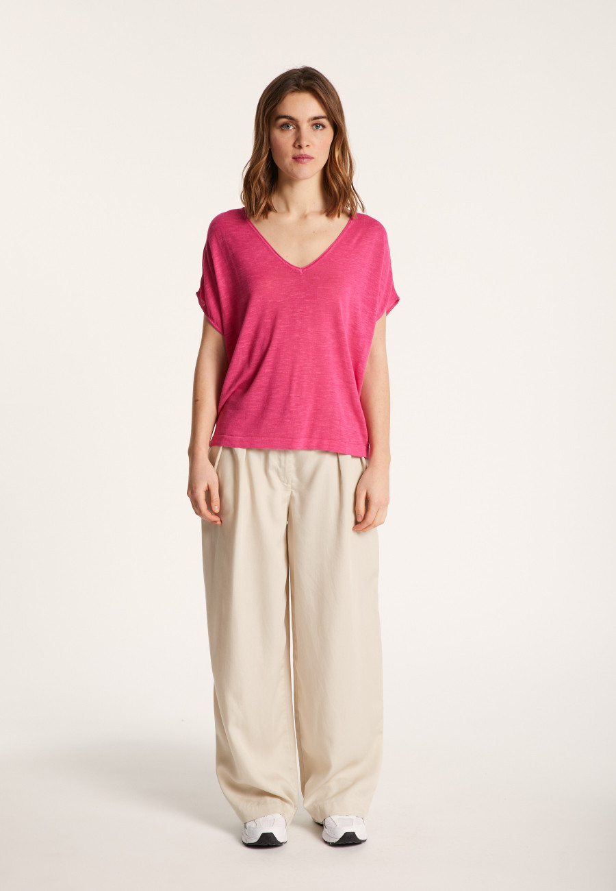 Camiseta col V en lin flammé - Larra