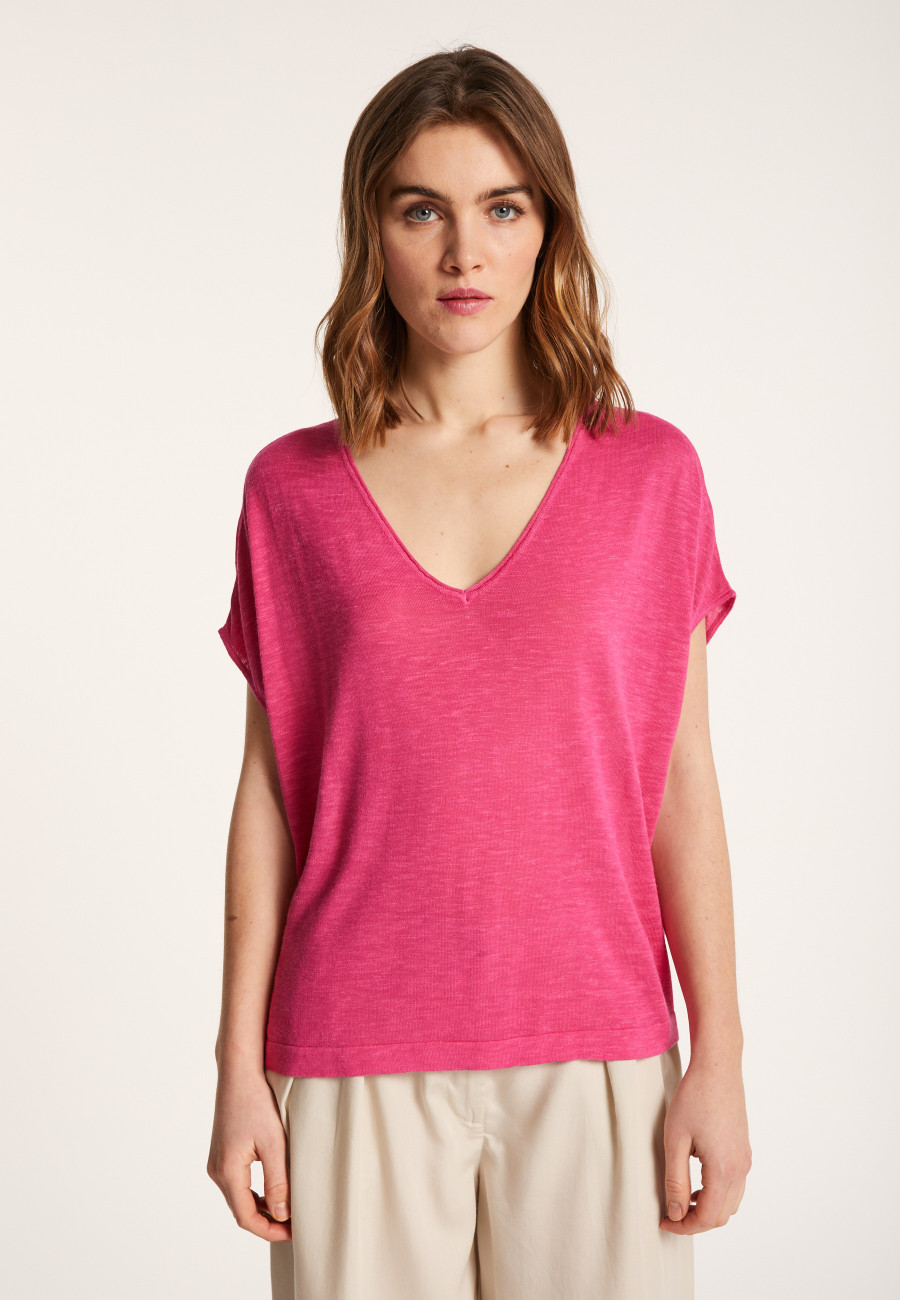 Camiseta col V en lin flammé - Larra