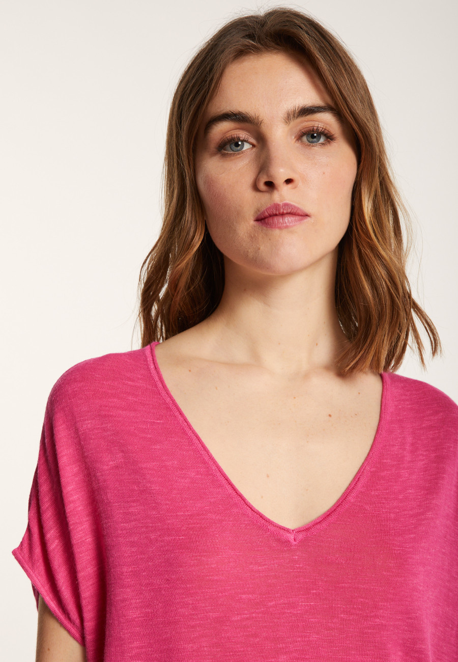 Flamed linen V-neck loose T-shirt - Marra