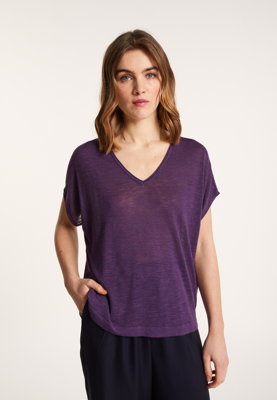 Camiseta col V en lin flammé - Larra