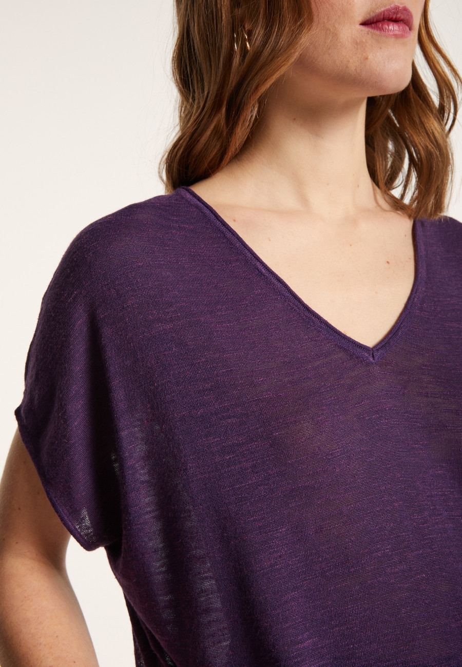 Camiseta col V en lin flammé - Larra