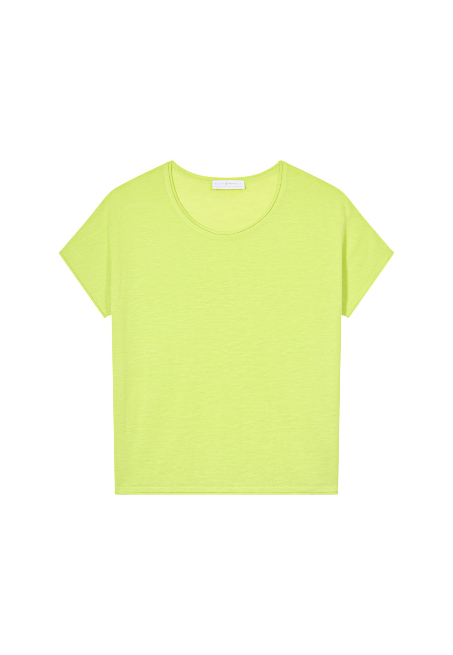 Camiseta de linho com gola redonda e babados - Loli