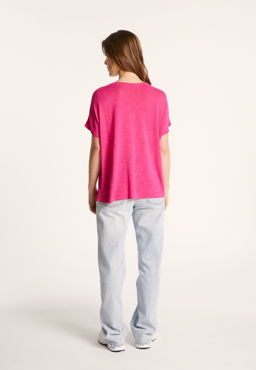 Camiseta de linho com gola redonda e babados - Loli