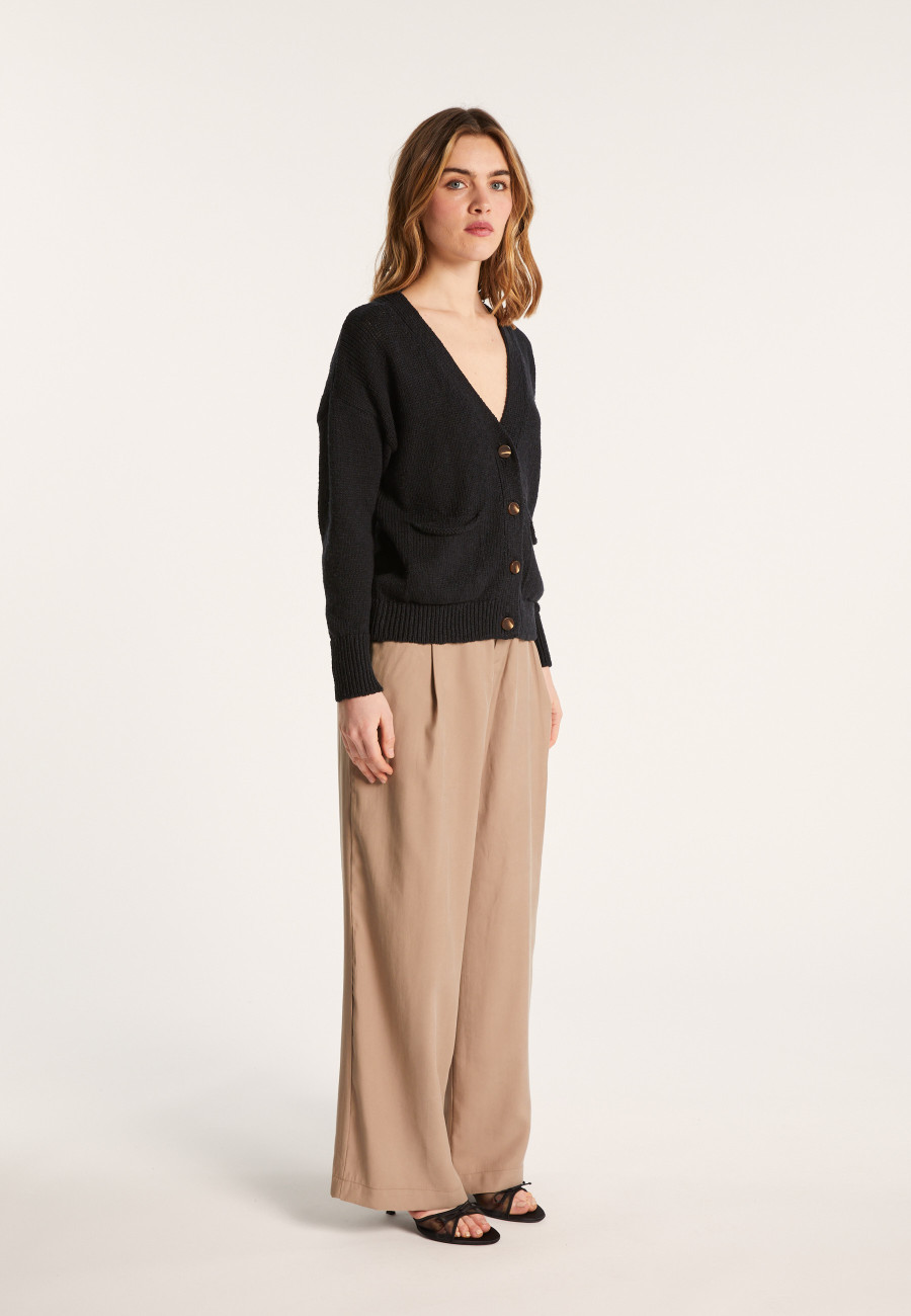 Cardigan decote em V de algodão e linho - Nais