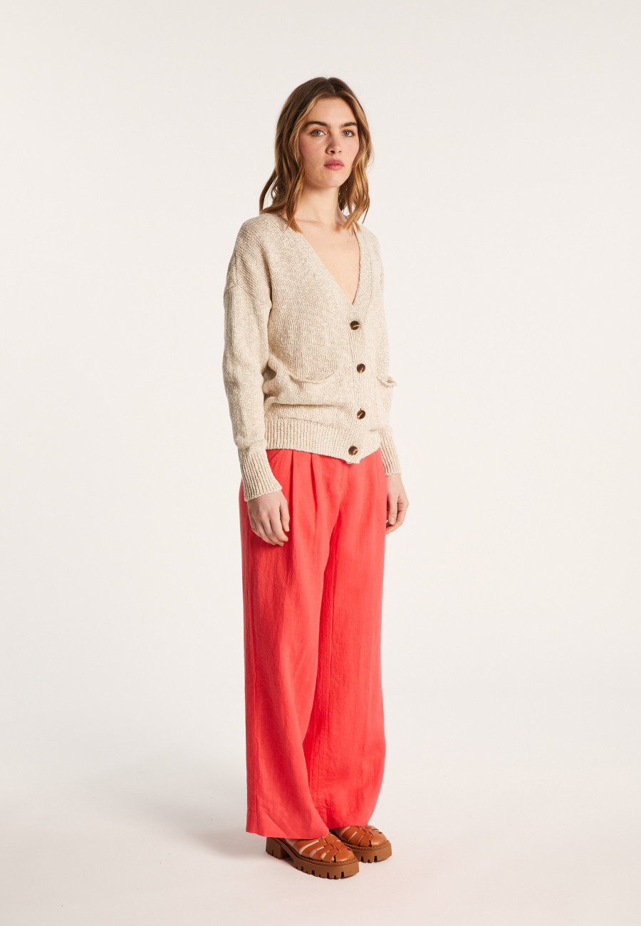 Cotton and linen V-neck cardigan - Nais
