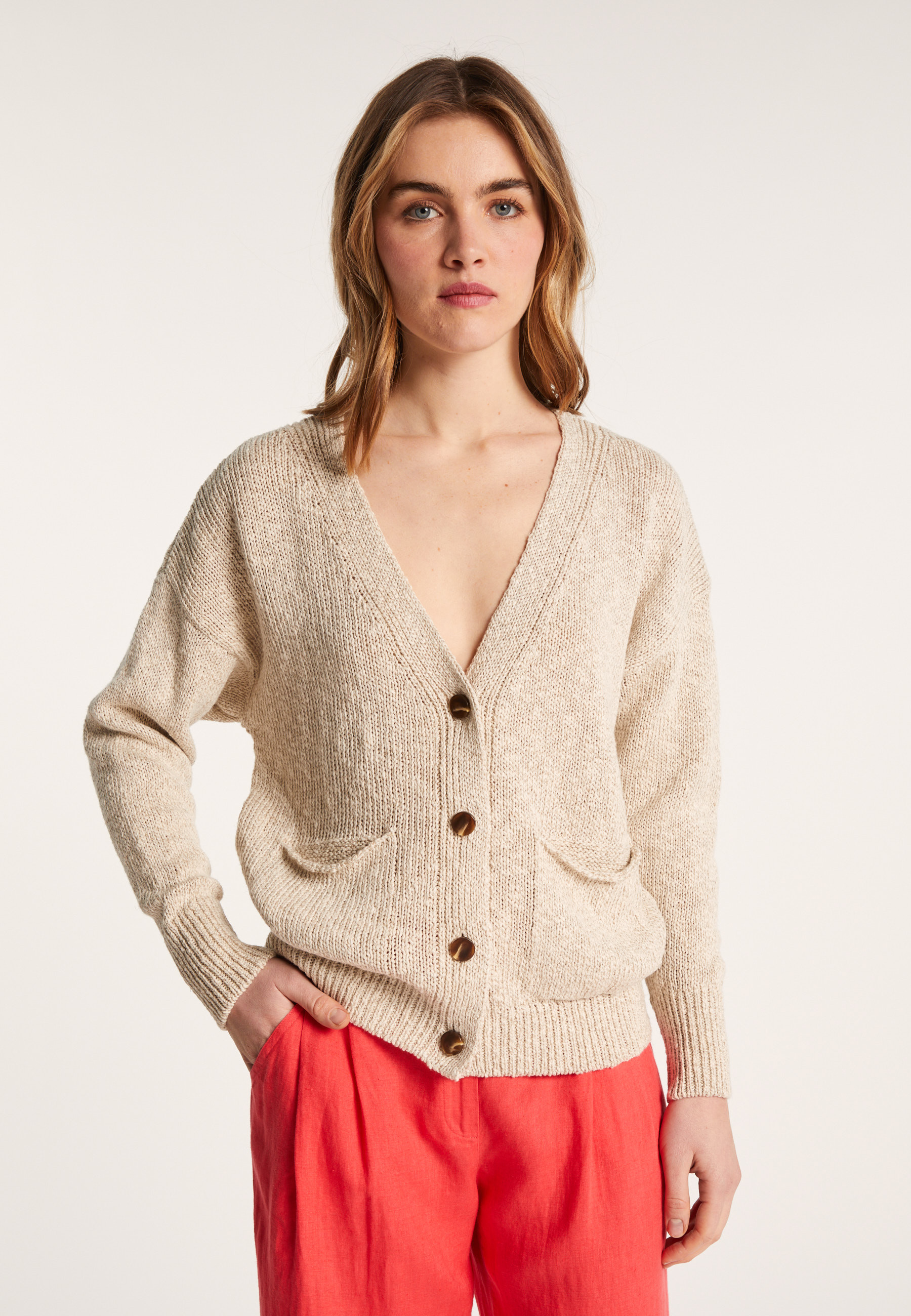 Gilet col V en coton et lin - Nais