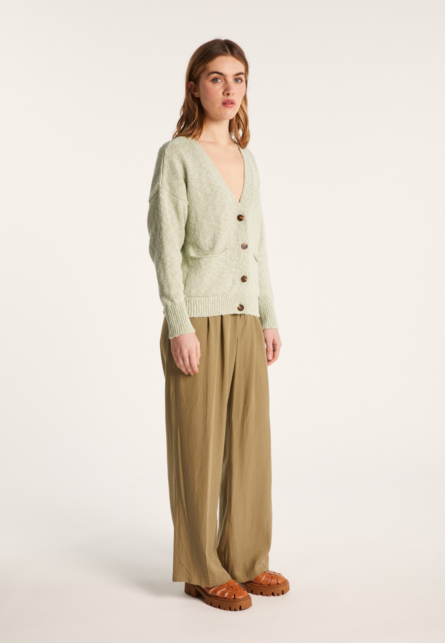 Cardigan decote em V de algodão e linho - Nais