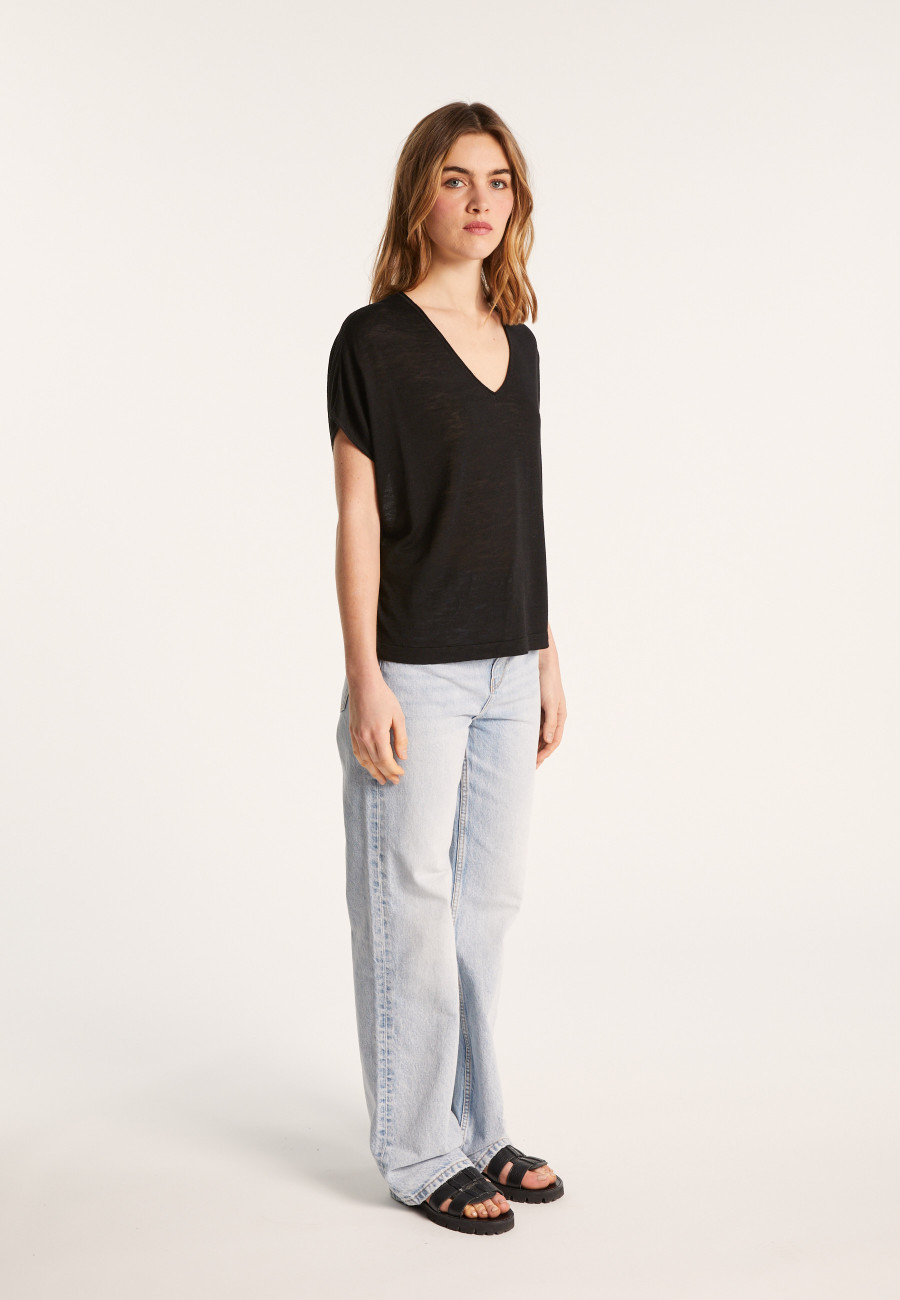 Camiseta col V en lin flammé - Larra