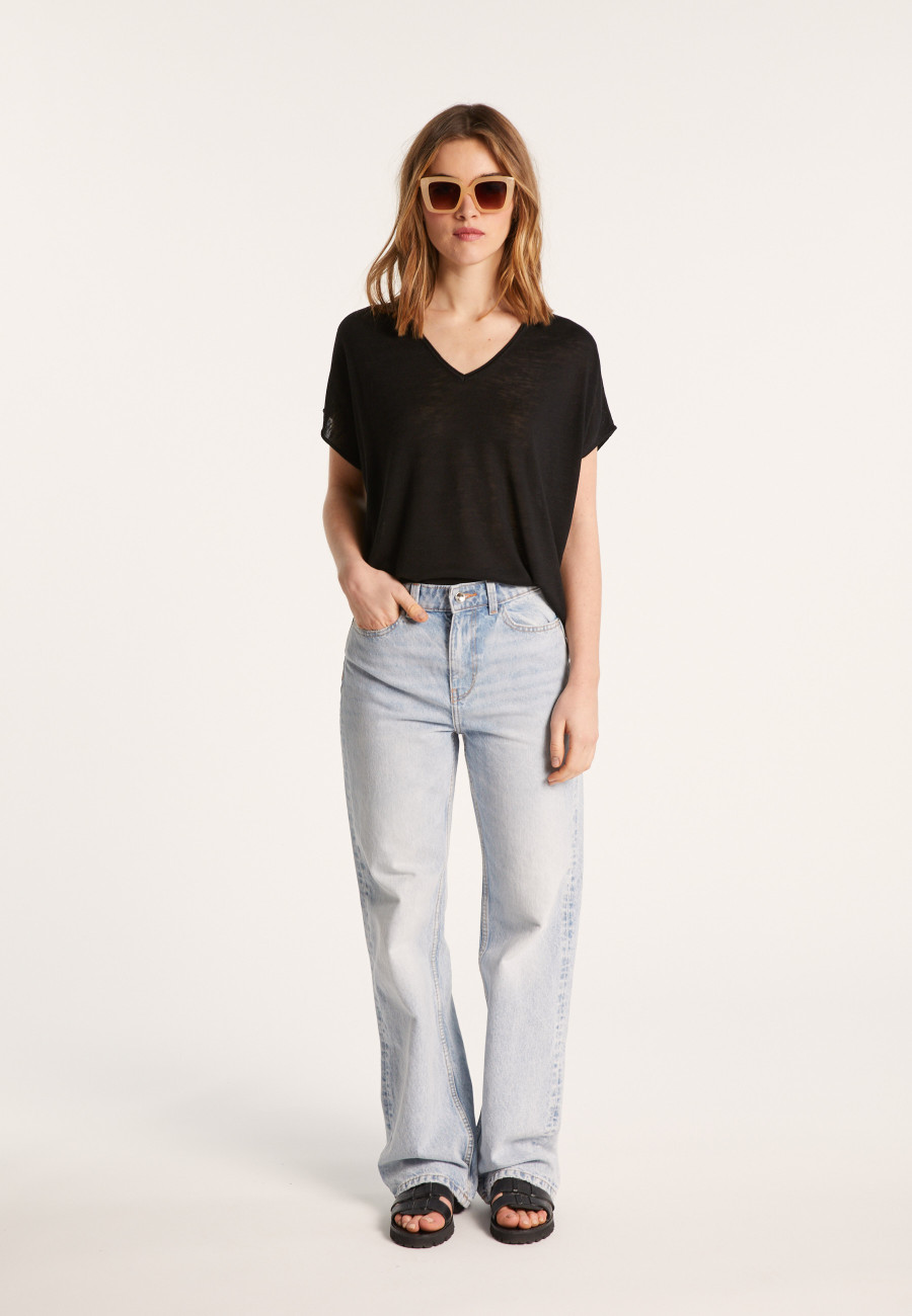 Camiseta col V en lin flammé - Larra