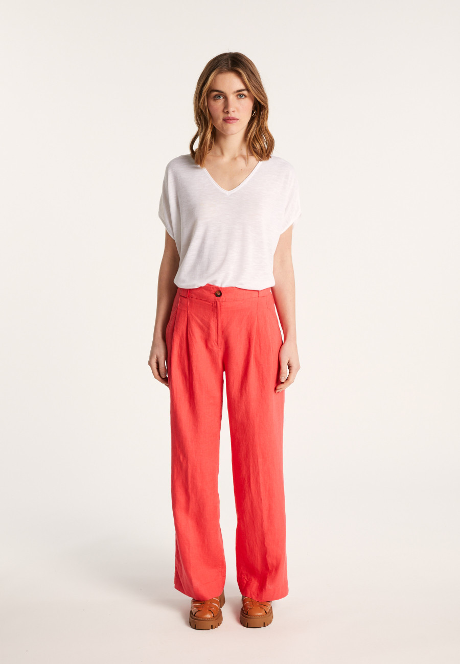 Flamed linen V-neck loose T-shirt - Marra