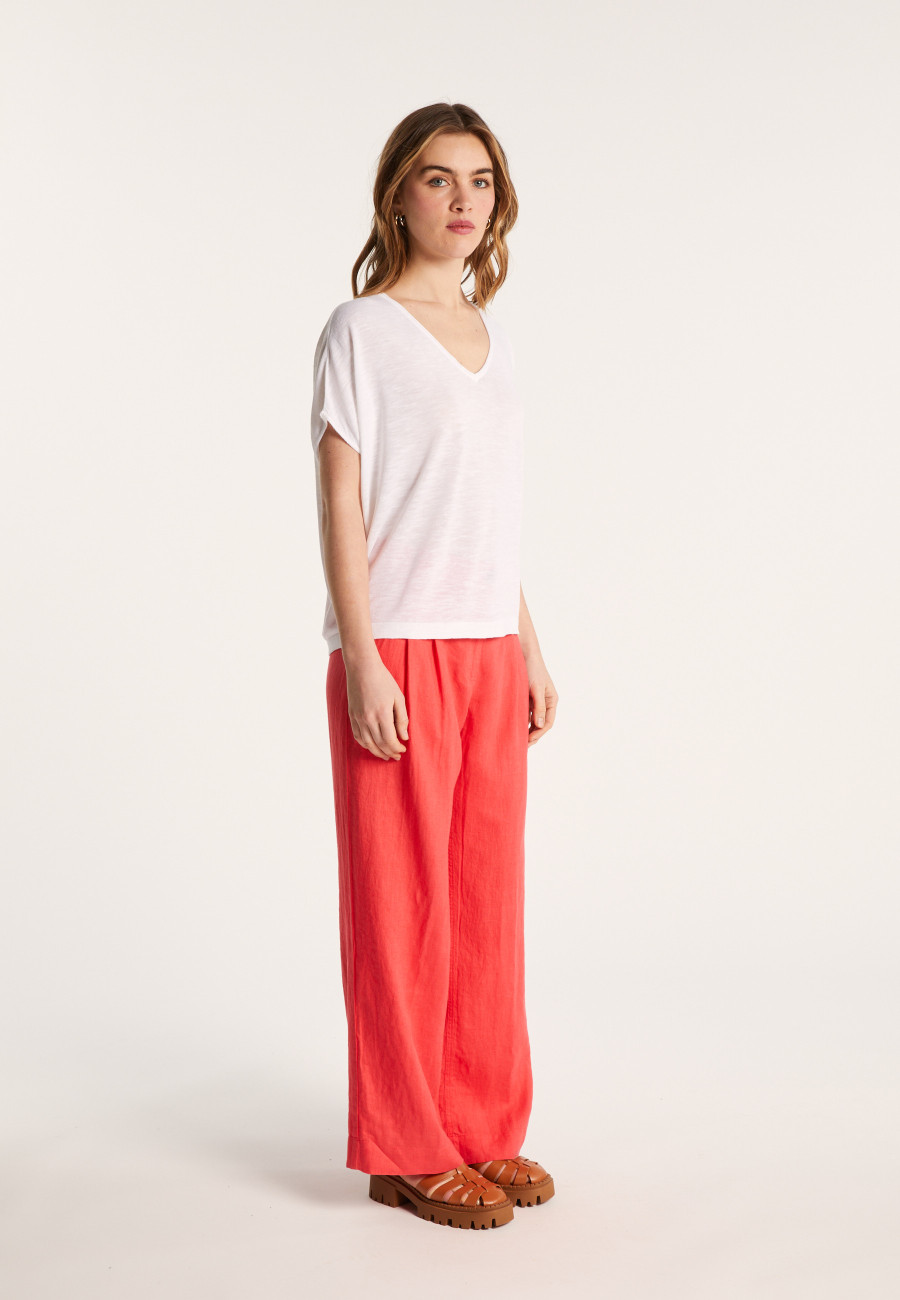 Camiseta col V en lin flammé - Larra