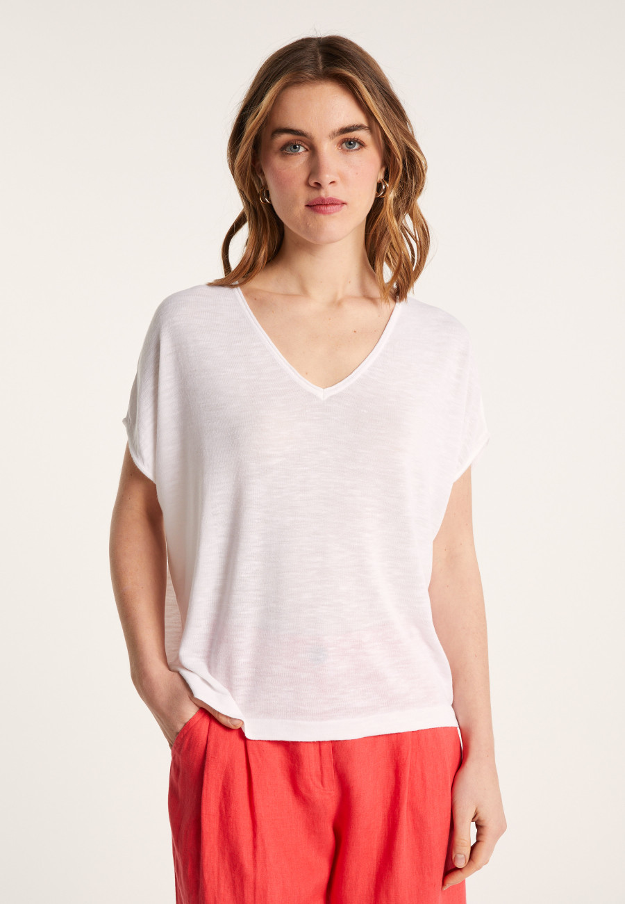 Camiseta col V en lin flammé - Larra