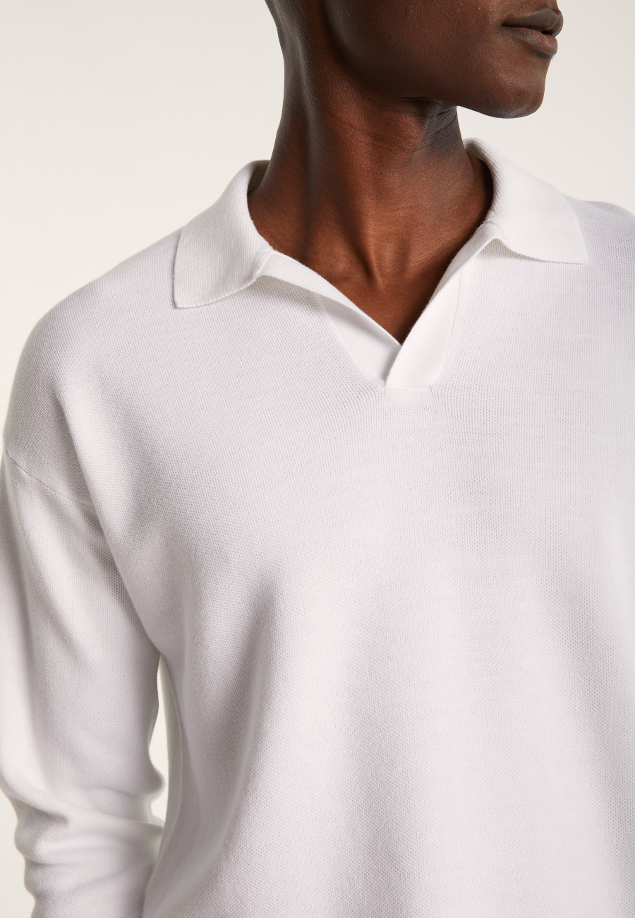 Long-sleeved polo shirt in flamed cotton and linen - Ido