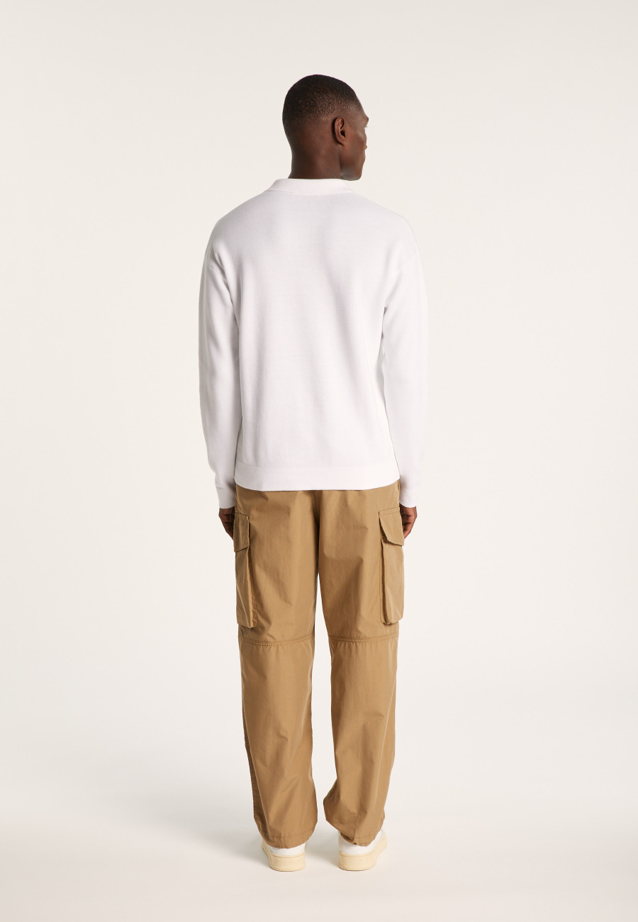 Long-sleeved polo shirt in flamed cotton and linen - Ido