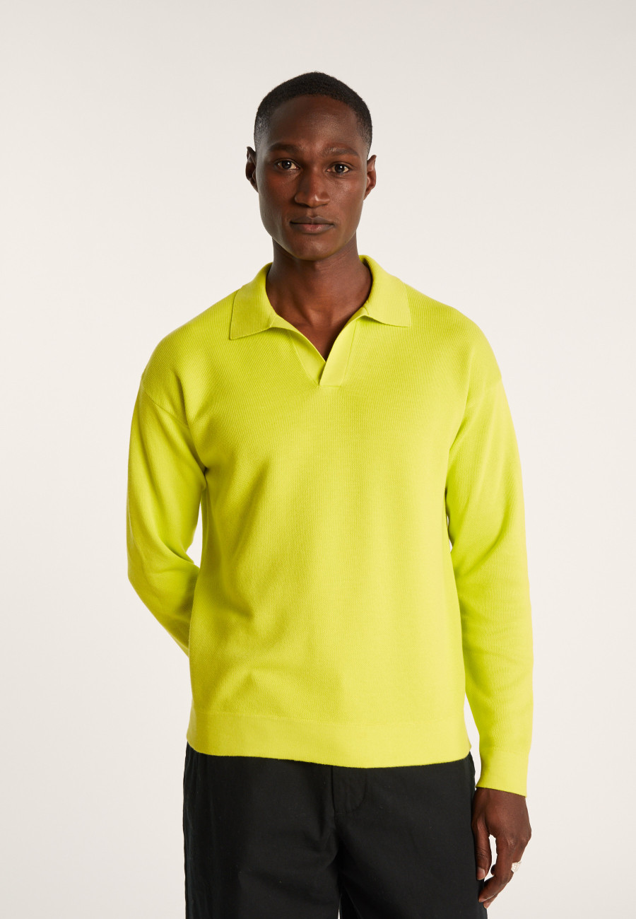 Long-sleeved polo shirt in flamed cotton and linen - Ido