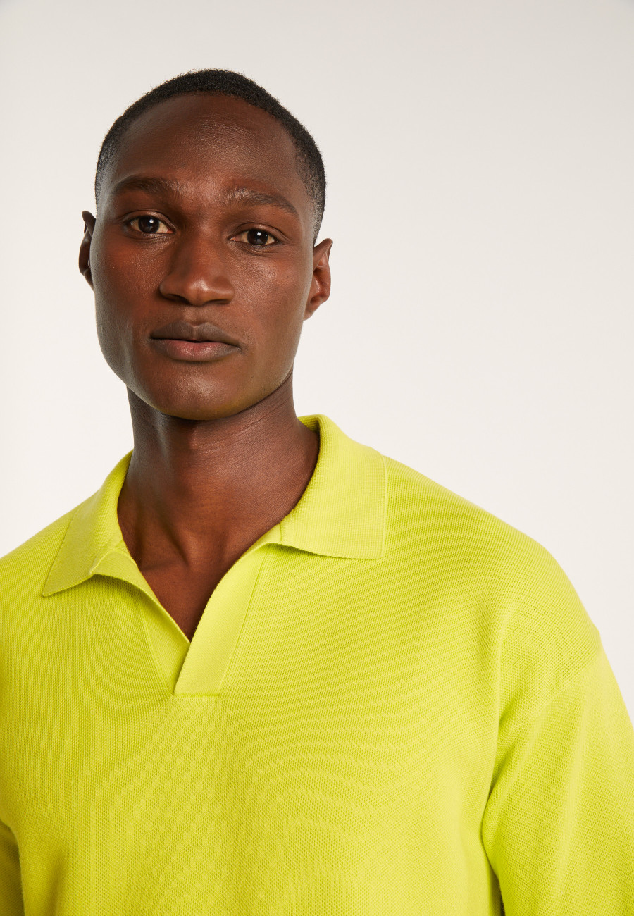 Long-sleeved polo shirt in flamed cotton and linen - Ido