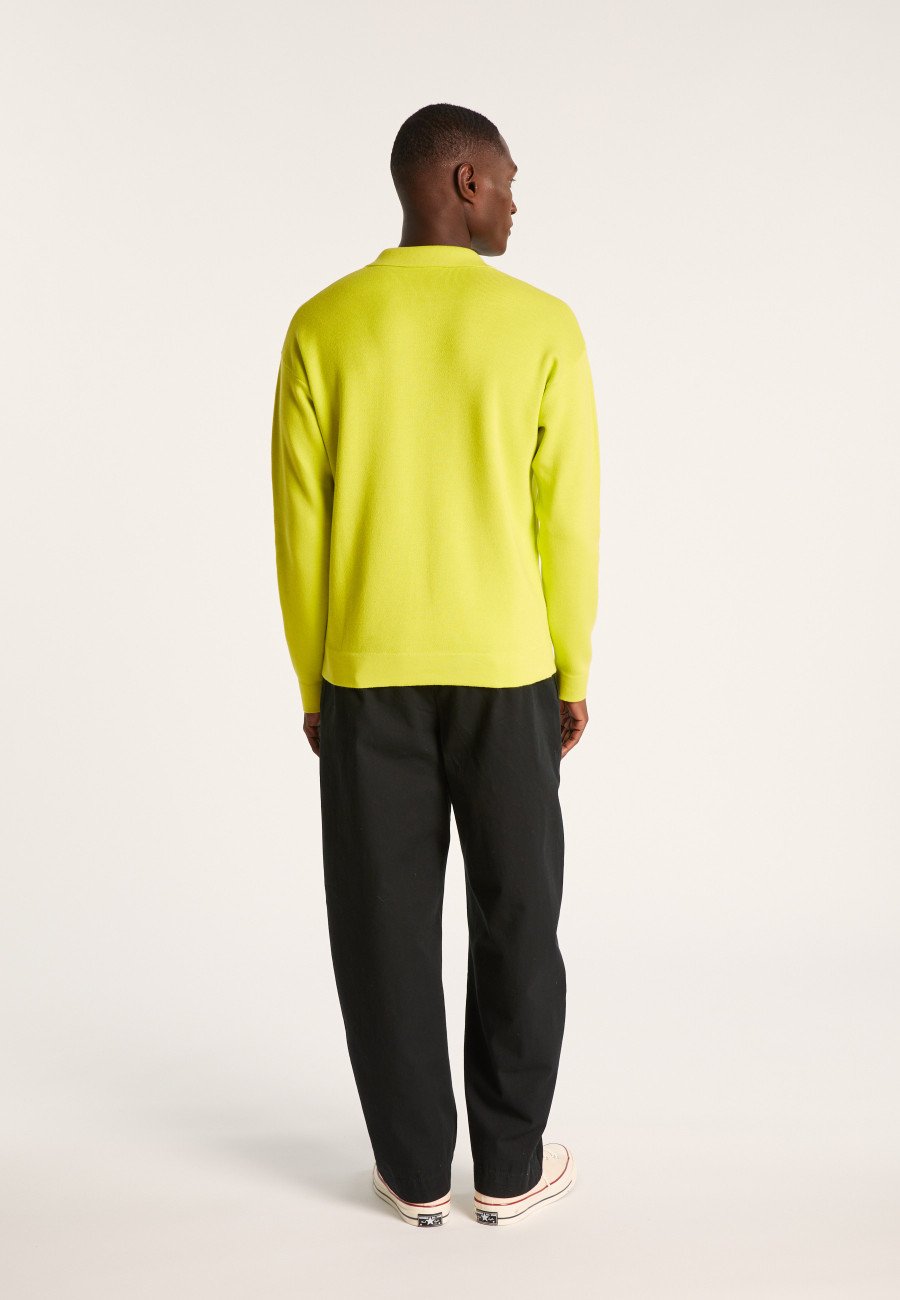 Long-sleeved polo shirt in flamed cotton and linen - Ido