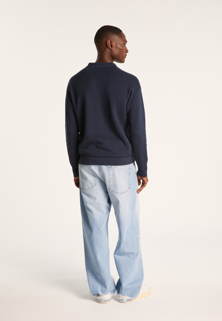 Long-sleeved polo shirt in flamed cotton and linen - Ido