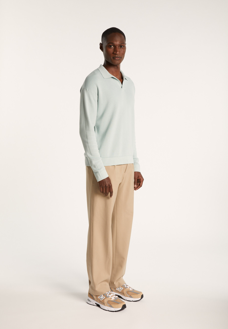 Long-sleeved polo shirt in flamed cotton and linen - Ido