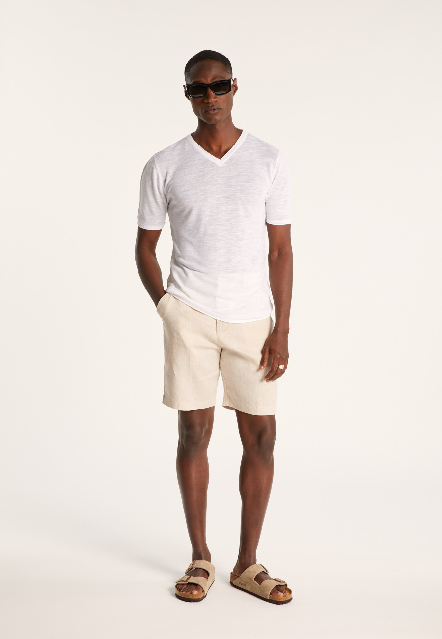 V-neck T-shirt in flamed linen - Reuben