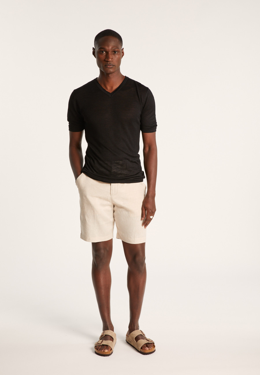 V-neck T-shirt in flamed linen - Reuben