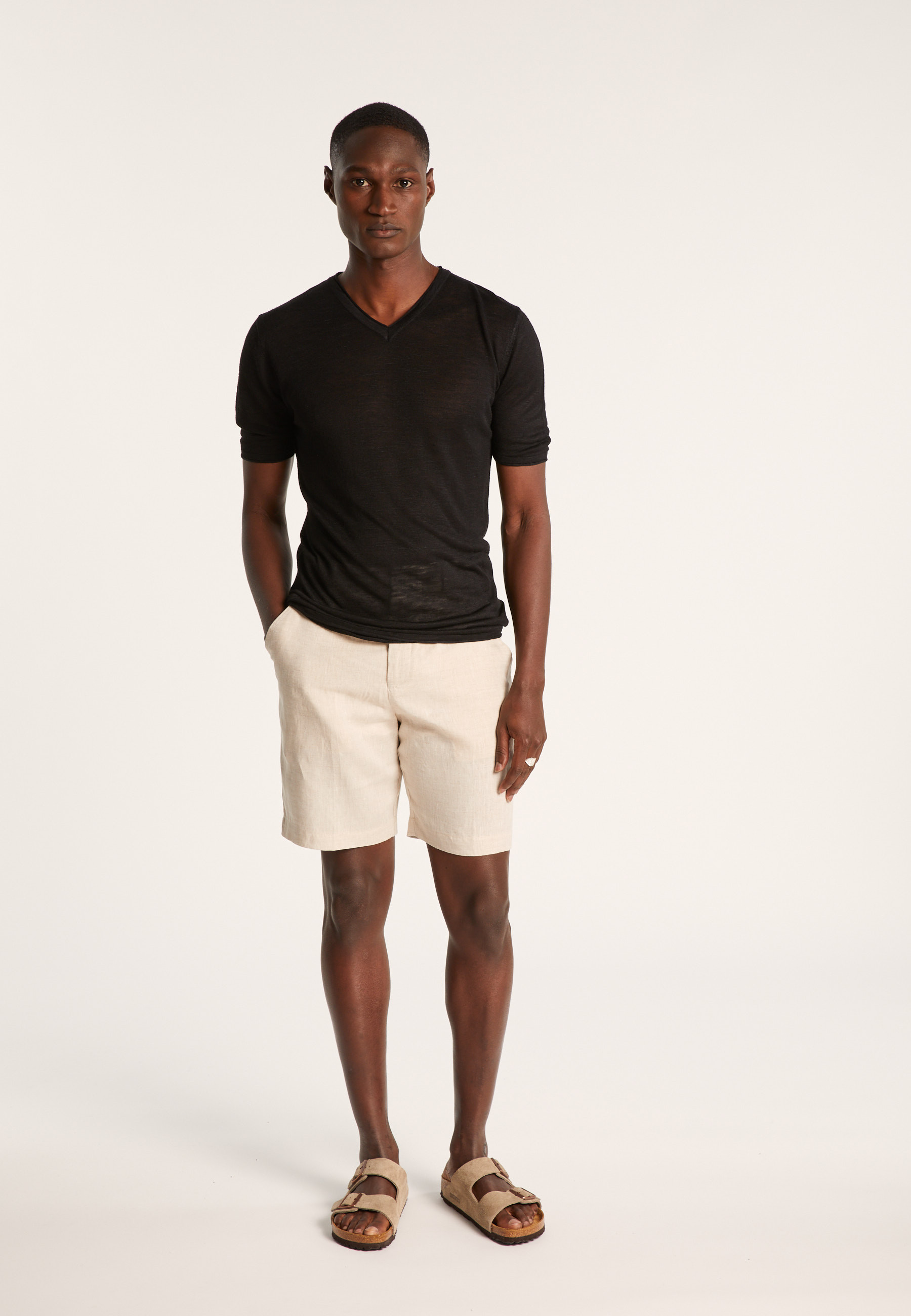 T-shirt col V en lin flammé - Reuben