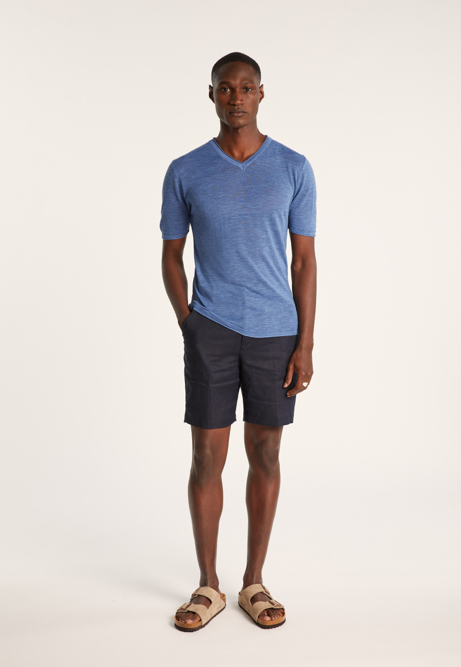 V-neck T-shirt in flamed linen - Reuben
