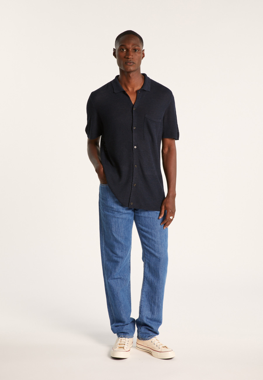 Short-sleeved flamed linen shirt - Icarus