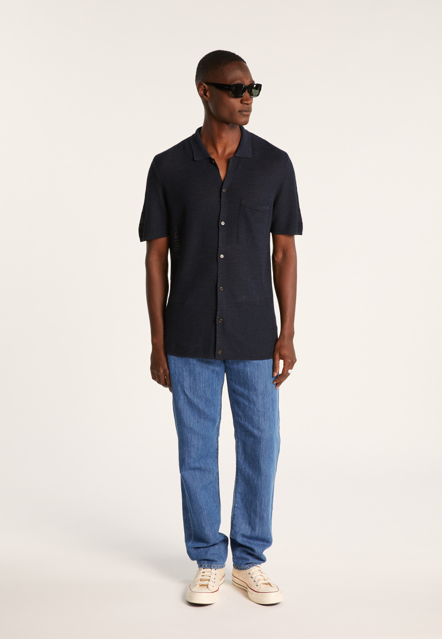 Short-sleeved flamed linen shirt - Icarus