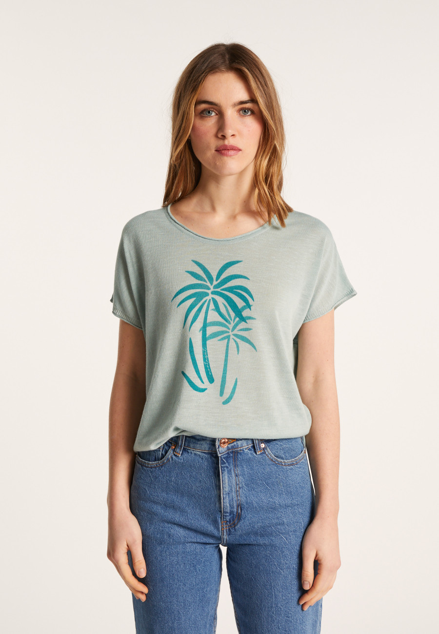 Slub linen patterned T-shirt - Larissa