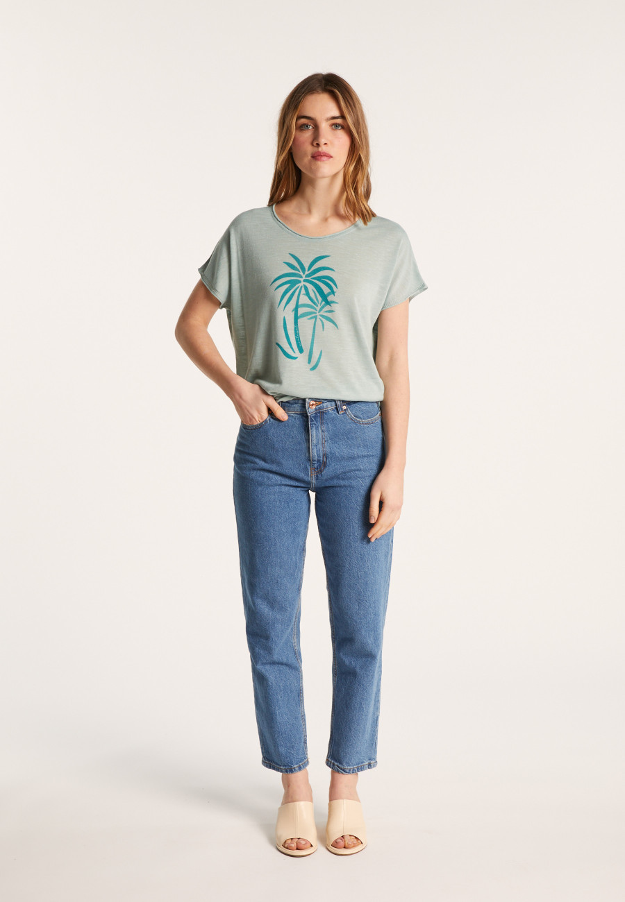 Slub linen patterned T-shirt - Larissa
